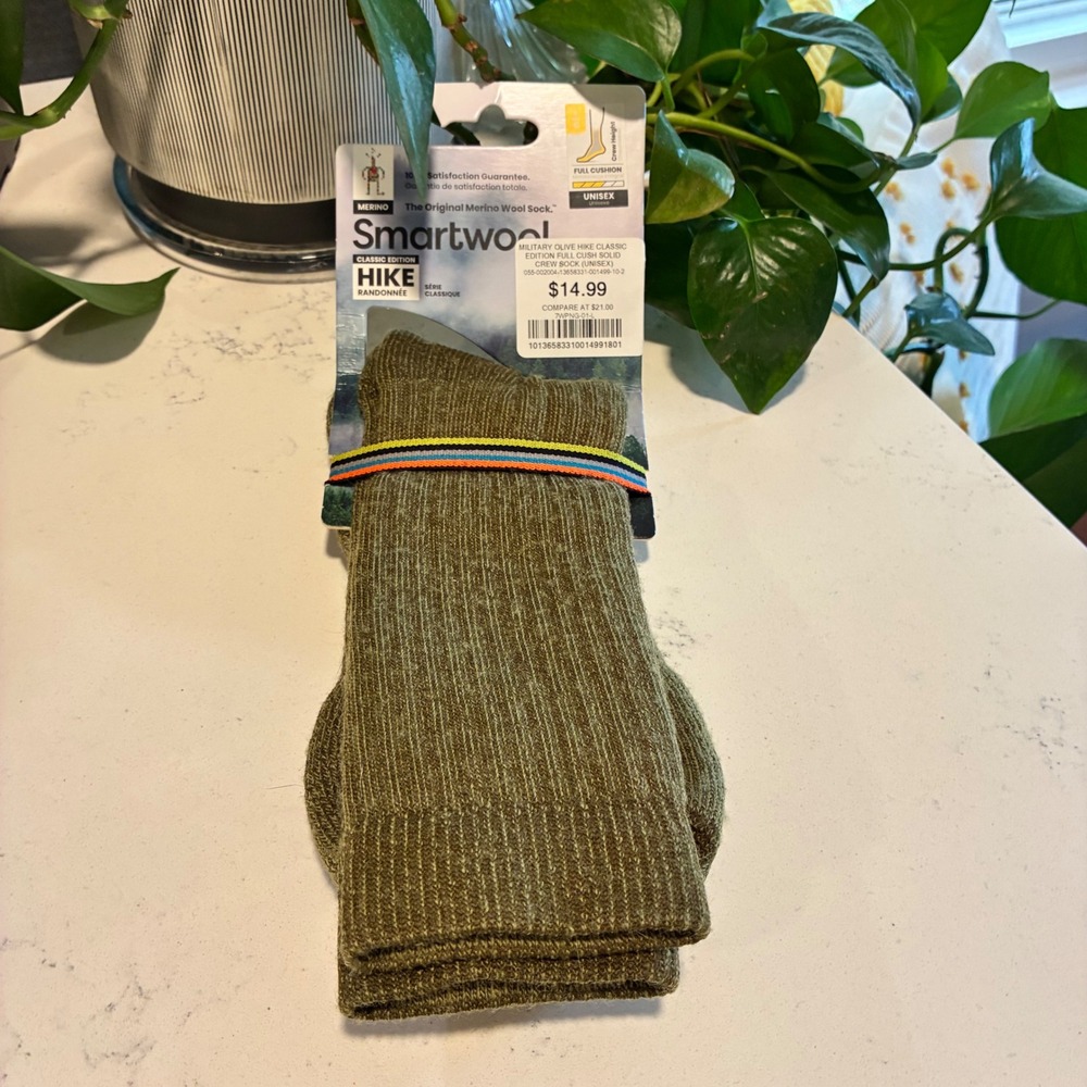Smartwool Socks Unisex L Olive Hike Full Cushion Crew Gorp Moisture Wicking Warm